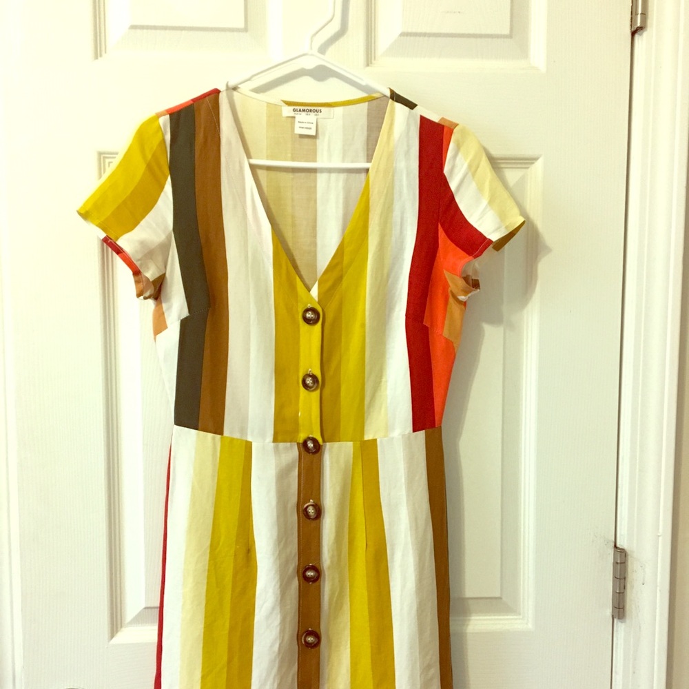 Glamorous button down mini dress in bold stripe